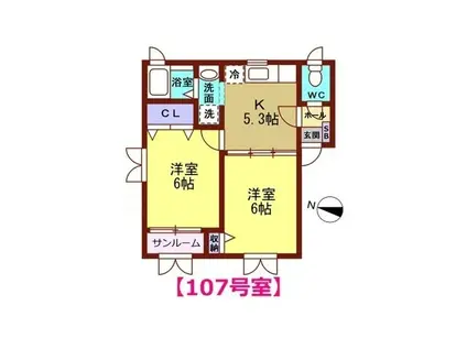 カナディアンビレッジKUNORIII(2K/1階)の間取り写真