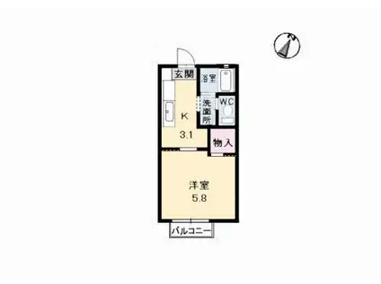 メゾンデラW C棟(1K/2階)の間取り写真