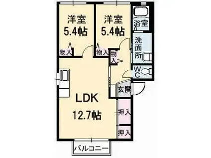 ディアスいちまるC(2LDK/2階)の間取り写真