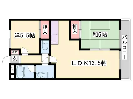 土山ヤングコーポ(2LDK/3階)の間取り写真