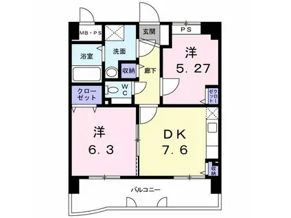 ブリランテピアッツァ(2DK/5階)の間取り写真