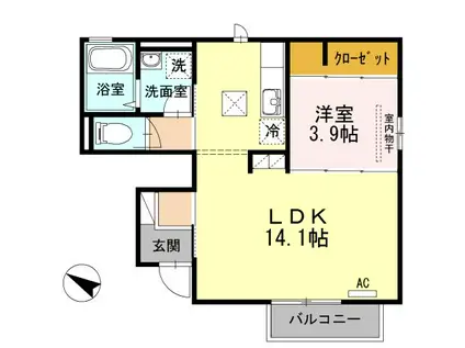 ウィット室積IV(1LDK/1階)の間取り写真