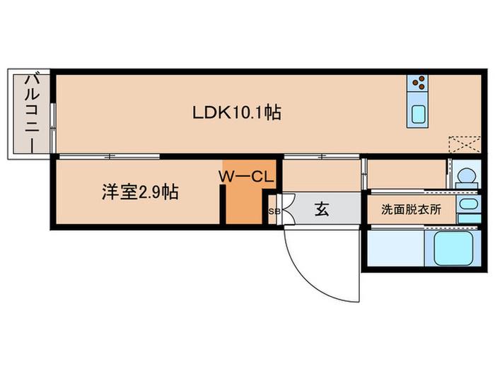 ウィルメゾン和白駅前(1LDK/2階)の間取り写真