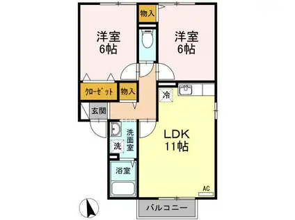 ビバーチェ・やまは奈 B棟(2LDK/2階)の間取り写真