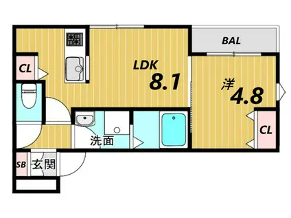 LA-CREA浜C棟(1LDK/3階)の間取り写真