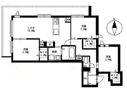 モンパルク生駒元町(3LDK/4階)の間取り写真