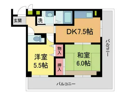 アモル甲東園(2DK/5階)の間取り写真