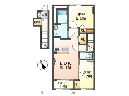 グランソレイユ(2LDK/2階)の間取り写真