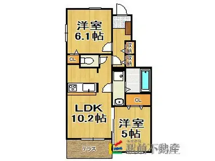 ラ・フェリーチェ II(2LDK/1階)の間取り写真