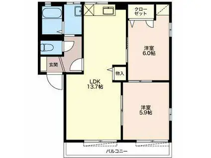 エグゼコート2(2LDK/2階)の間取り写真