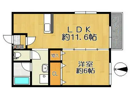 仙台市地下鉄南北線 富沢駅 徒歩8分 2階建 築28年(1LDK/1階)の間取り写真