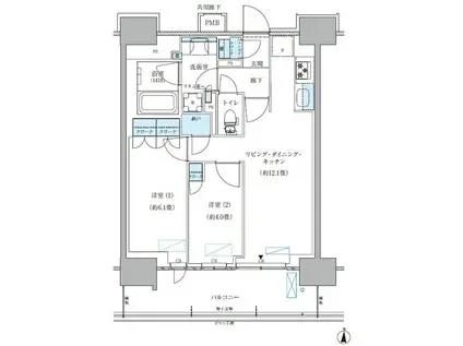 パークアクシス西大島コンフォートスクエア(2LDK/13階)の間取り写真