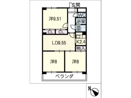 イーストハイツ新安城(3LDK/5階)の間取り写真