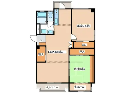 ヤマダイマンション(2LDK/2階)の間取り写真