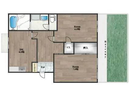 ローリエ八戸ノ里(2DK/1階)の間取り写真