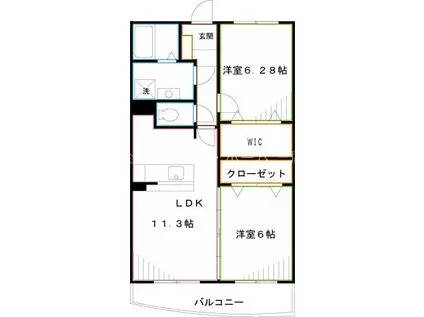 アベニール三鷹(2LDK/1階)の間取り写真