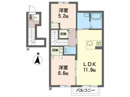 ルオントK(2LDK/2階)の間取り写真