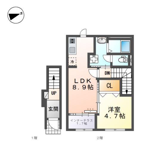 スターテラスII上福原(1LDK/2階)の間取り写真