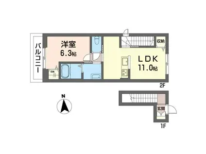 ウエストベル 向山(1LDK/2階)の間取り写真