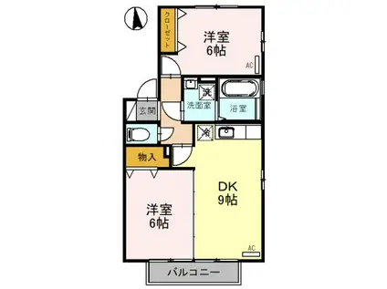 ビューテラス D(2DK/2階)の間取り写真