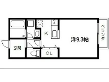 ヴィルヌーブ(1K/2階)の間取り写真
