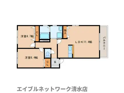 クレール石川B(2LDK/2階)の間取り写真