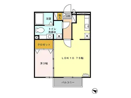 ロワ・ドミールII(1LDK/2階)の間取り写真