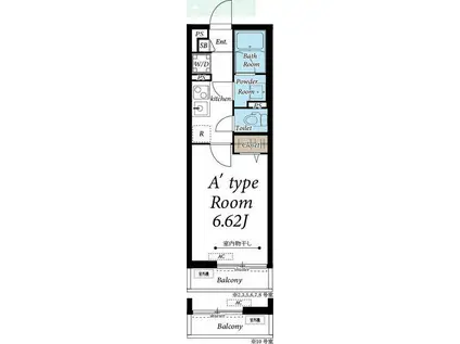 ヴィラ原木中山(1K/2階)の間取り写真