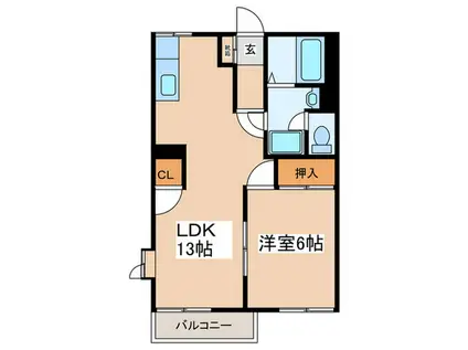 ロワール上河内II(1LDK/2階)の間取り写真
