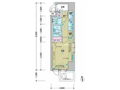 メインステージ東神田II(1K/5階)の間取り写真