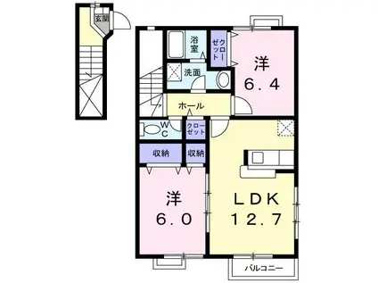ロジュマン国分寺1(2LDK/2階)の間取り写真