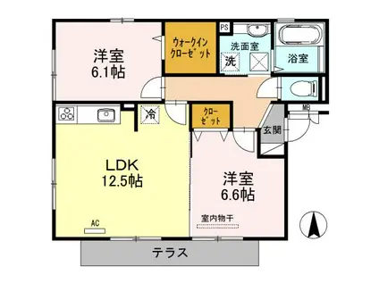 東山ヒルズI(2LDK/1階)の間取り写真