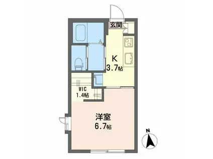プリーマK(1K/1階)の間取り写真