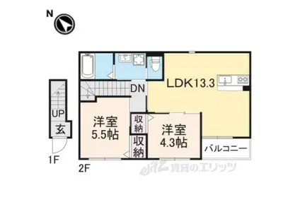 ABUNDANTHILLZ(2LDK/2階)の間取り写真