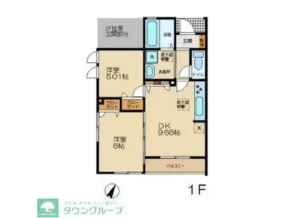 リュミエールB(2DK/1階)の間取り写真