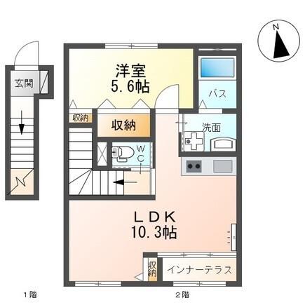 ル リアン(1LDK/2階)の間取り写真