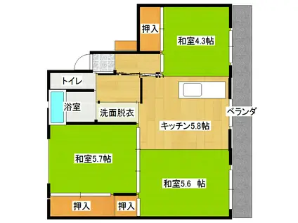 ビレッジハウス勝平1号棟(3DK/4階)の間取り写真