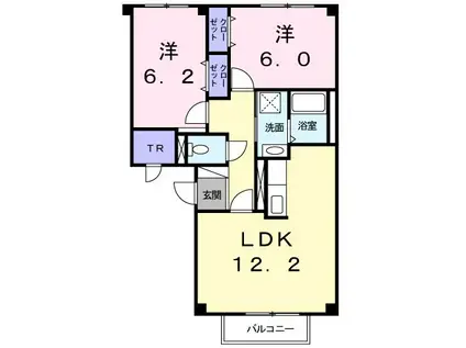 アスピアI(2LDK/1階)の間取り写真