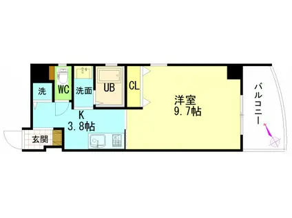 エルク中央(1K/7階)の間取り写真