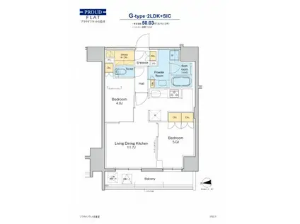 プラウドフラット日暮里(2LDK/6階)の間取り写真