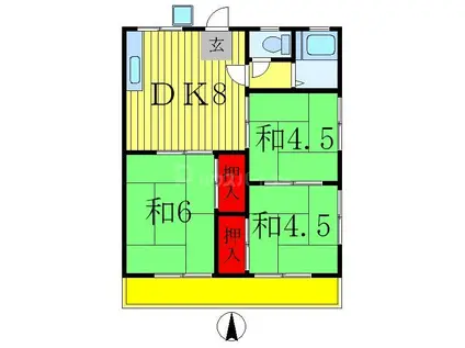 大越ハイツ(3DK/1階)の間取り写真