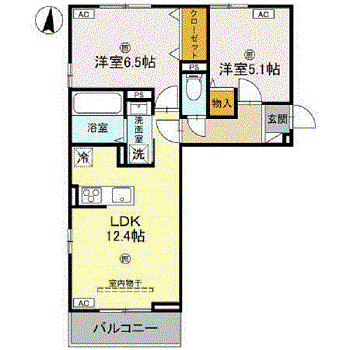 D-REGALO日光S(2LDK/2階)の間取り写真