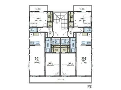 2LDKザ・シエスタ東久留米サンドヴァレア(2LDK/3階)の間取り写真