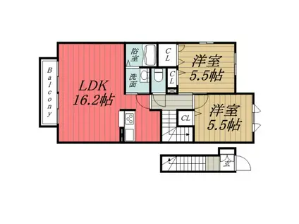 プランドール B/うるいど南2(2LDK/2階)の間取り写真