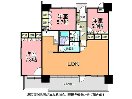サーパス末広町(3LDK/7階)の間取り写真