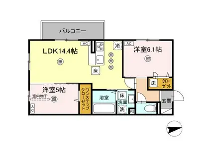 グランツェーレ鷹辻(2LDK/1階)の間取り写真