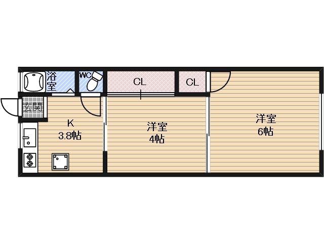 マンション北野田(2K/1階)の間取り写真