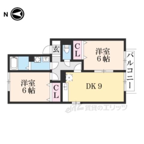 CASA甲賀(2DK/2階)の間取り写真