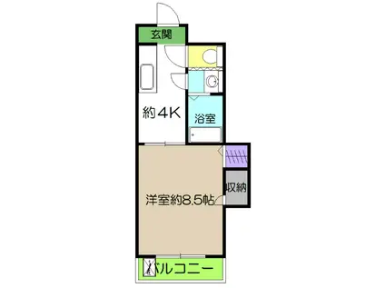 ウィンビル(1K/3階)の間取り写真