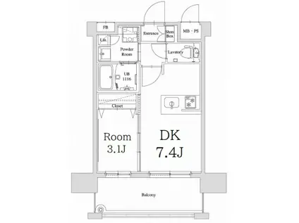 エンクレスト天神GLEE(1DK/4階)の間取り写真